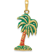 14K Yellow Gold Enameled Palm Tree Pendant with Green and Brown Enamel Accents by Oro Pregiato