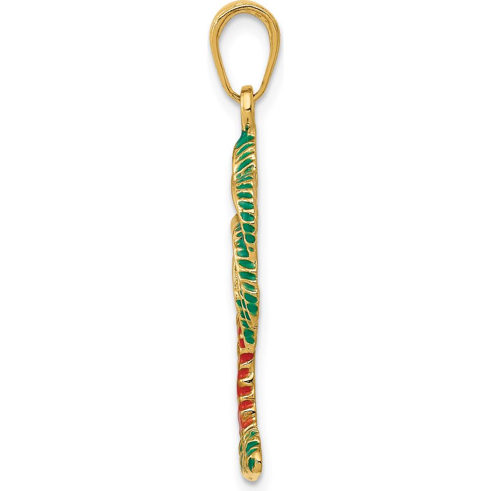 14K Yellow Gold Enameled Palm Tree Pendant with Green and Brown Enamel Accents by Oro Pregiato
