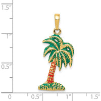 14K Yellow Gold Enameled Palm Tree Pendant with Green and Brown Enamel Accents by Oro Pregiato
