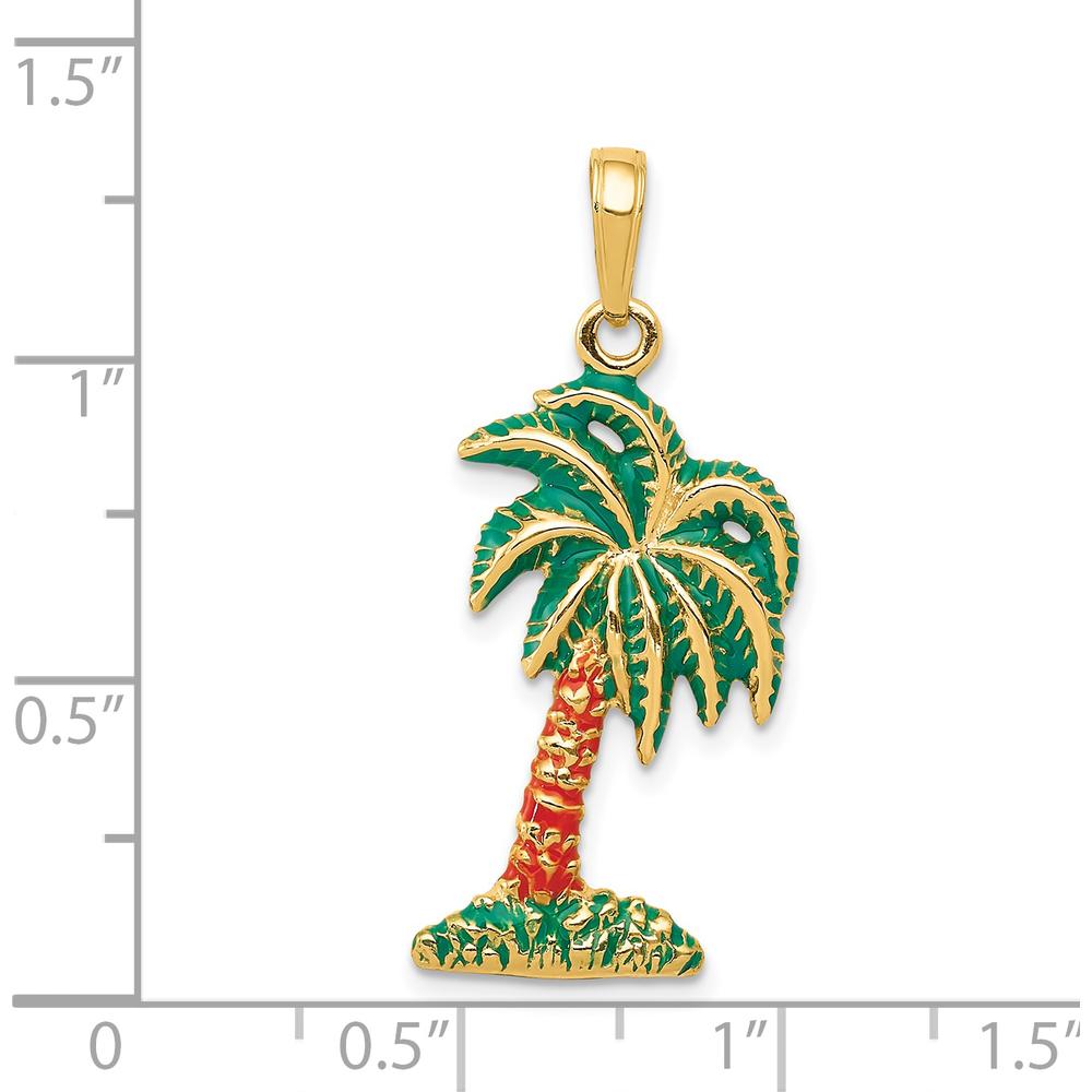 14K Yellow Gold Enameled Palm Tree Pendant with Green and Brown Enamel Accents by Oro Pregiato