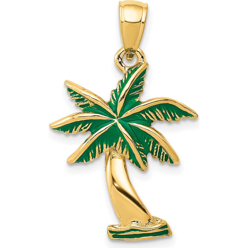 14K Yellow Gold Enameled Palm Tree Pendant with Green Enamel by Oro Pregiato