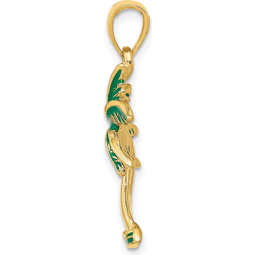 14K Yellow Gold Enameled Palm Tree Pendant with Green Enamel by Oro Pregiato