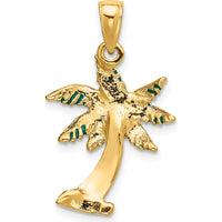 14K Yellow Gold Enameled Palm Tree Pendant with Green Enamel by Oro Pregiato