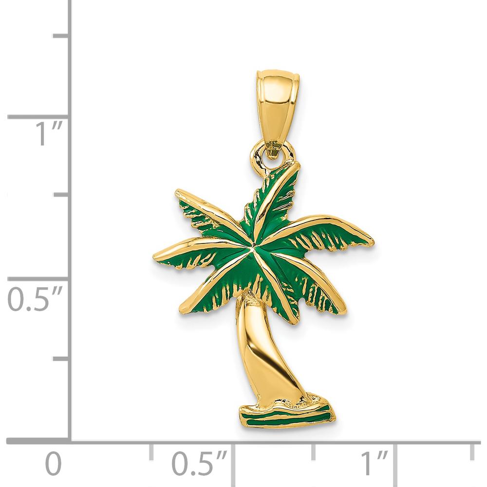 14K Yellow Gold Enameled Palm Tree Pendant with Green Enamel by Oro Pregiato