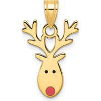 14K Yellow Gold Enameled Red-Nosed Reindeer Charm with Polished Finish by Oro Pregiato