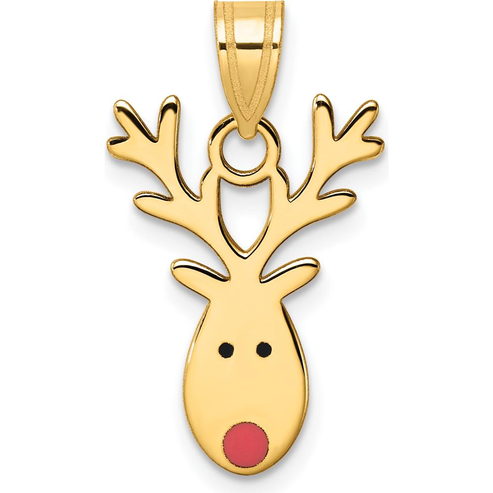 14K Yellow Gold Enameled Red-Nosed Reindeer Charm with Polished Finish by Oro Pregiato