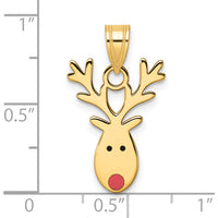 14K Yellow Gold Enameled Red-Nosed Reindeer Charm with Polished Finish by Oro Pregiato