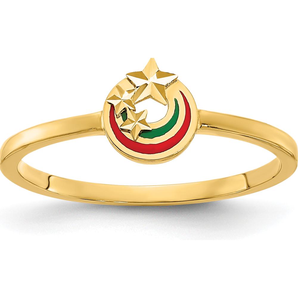 14K Yellow Gold Enameled Ring with Diamond-Cut Stars and Enamel Accents by 0