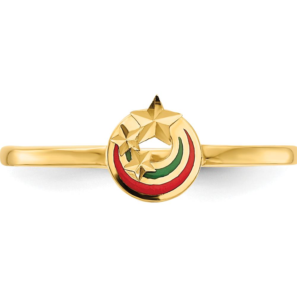 14K Yellow Gold Enameled Ring with Diamond-Cut Stars and Enamel Accents by 0