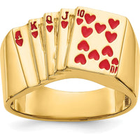14K Yellow Gold Enameled Royal Flush Hearts Ring for Men by IBGoodman
