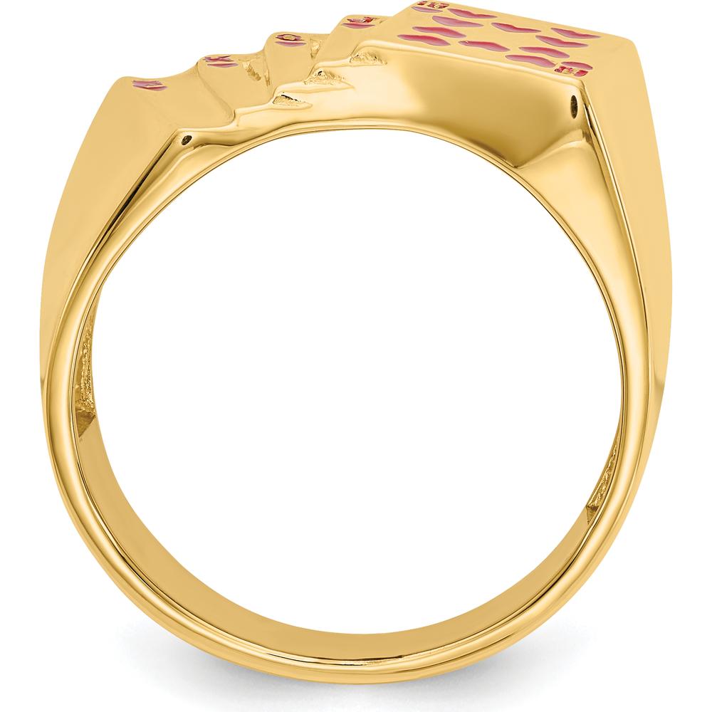 14K Yellow Gold Enameled Royal Flush Hearts Ring for Men by IBGoodman