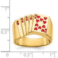 14K Yellow Gold Enameled Royal Flush Hearts Ring for Men by IBGoodman