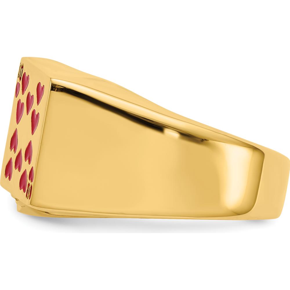 14K Yellow Gold Enameled Royal Flush Hearts Ring for Men by IBGoodman