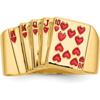 14K Yellow Gold Enameled Royal Flush Hearts Ring for Men by IBGoodman