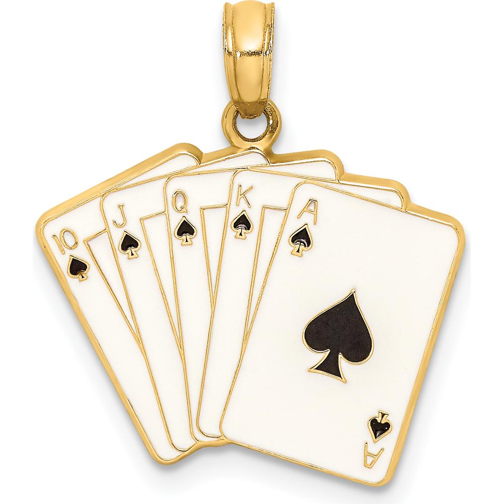 14K Yellow Gold Enameled Royal Flush Playing Cards Charm - 21mm Length by Oro Pregiato