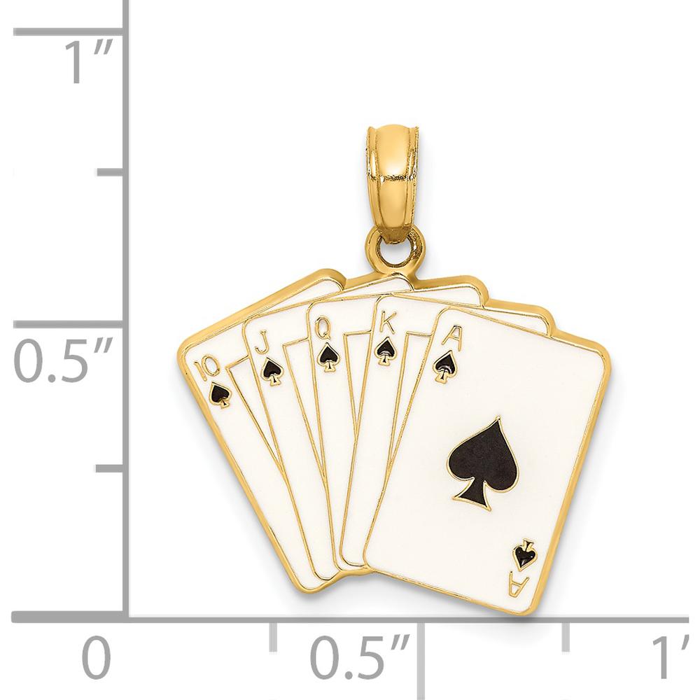 14K Yellow Gold Enameled Royal Flush Playing Cards Charm - 21mm Length by Oro Pregiato