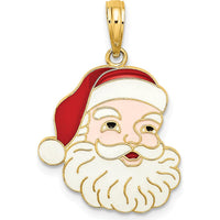 14K Yellow Gold Enameled Santa Face Charm - Festive Holiday Pendant by Oro Pregiato
