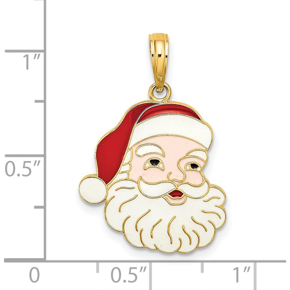 14K Yellow Gold Enameled Santa Face Charm - Festive Holiday Pendant by Oro Pregiato