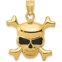 14K Yellow Gold Enameled Skull Pendant with Black Enamel Accents - 26mm Length, 22mm Width by Oro Pregiato