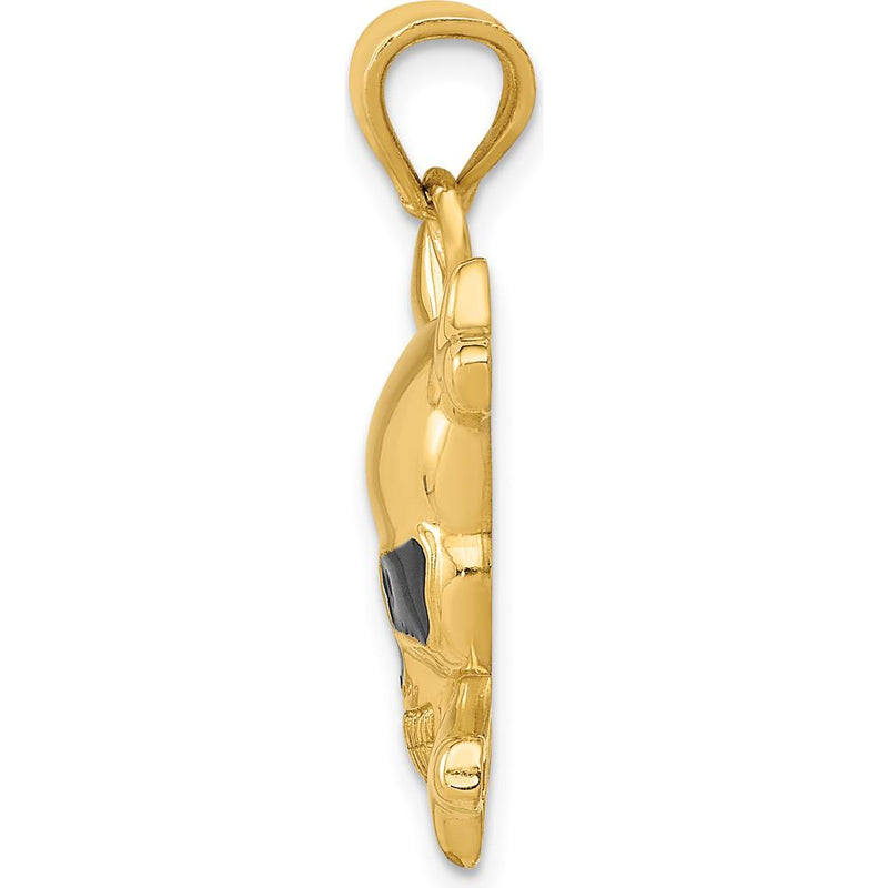 14K Yellow Gold Enameled Skull Pendant with Black Enamel Accents - 26mm Length, 22mm Width by Oro Pregiato
