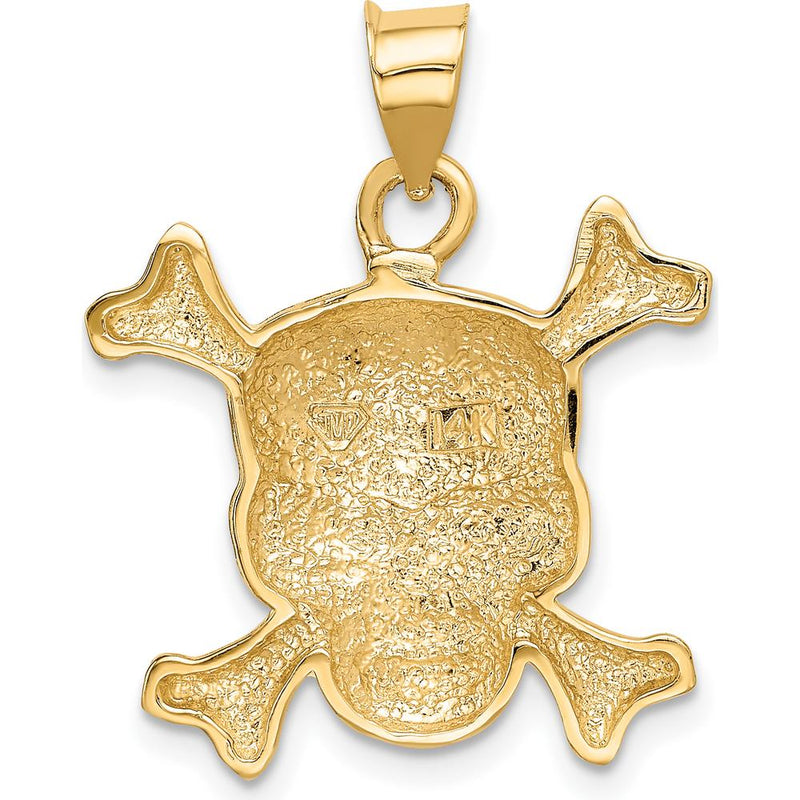 14K Yellow Gold Enameled Skull Pendant with Black Enamel Accents - 26mm Length, 22mm Width by Oro Pregiato