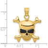 14K Yellow Gold Enameled Skull Pendant with Black Enamel Accents - 26mm Length, 22mm Width by Oro Pregiato