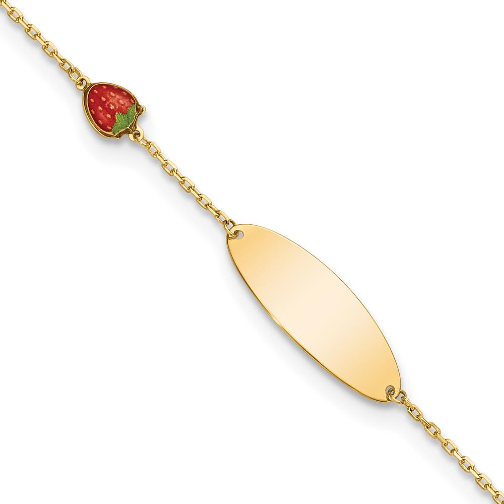 14K Yellow Gold Enameled Strawberry Charm Bracelet for Children - 5.5" with 0.5" Extender by Oro Pregiato