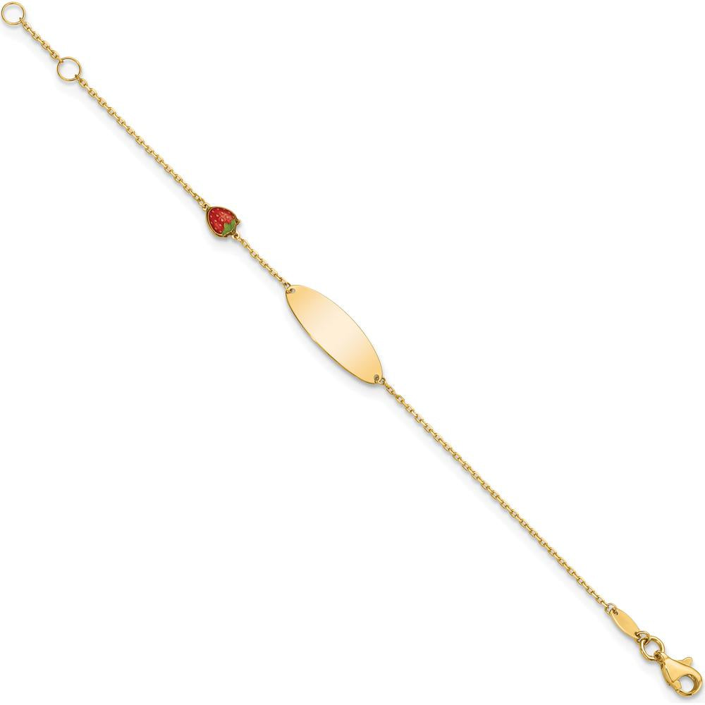 14K Yellow Gold Enameled Strawberry Charm Bracelet for Children - 5.5" with 0.5" Extender by Oro Pregiato