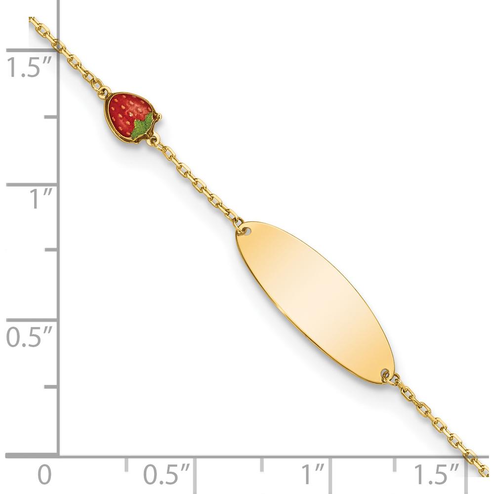 14K Yellow Gold Enameled Strawberry Charm Bracelet for Children - 5.5" with 0.5" Extender by Oro Pregiato