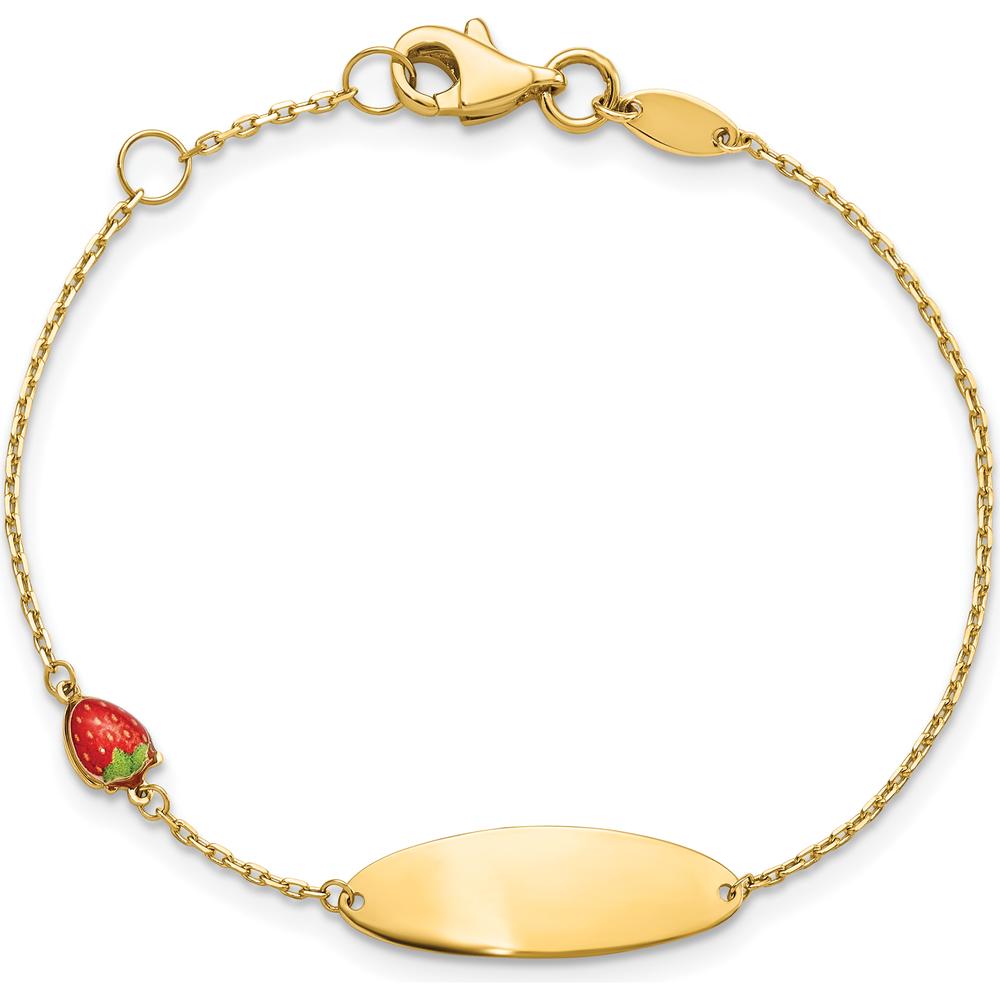 14K Yellow Gold Enameled Strawberry Charm Bracelet for Children - 5.5" with 0.5" Extender by Oro Pregiato