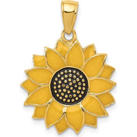 14K Yellow Gold Enameled Sunflower Pendant with Textured Back by Oro Pregiato