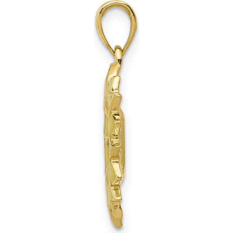 14K Yellow Gold Enameled Sunflower Pendant with Textured Back by Oro Pregiato