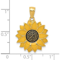 14K Yellow Gold Enameled Sunflower Pendant with Textured Back by Oro Pregiato