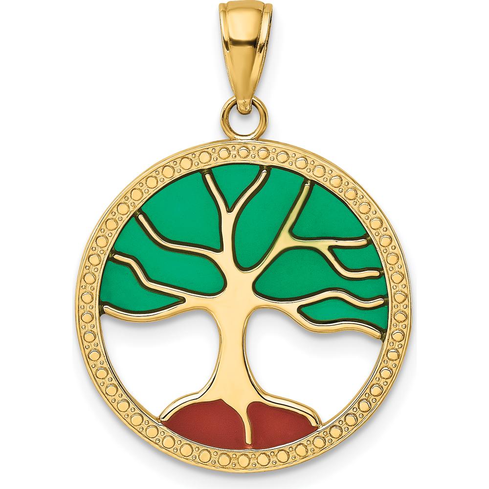 14K Yellow Gold Enameled Tree of Life Pendant with Vibrant Enamel Accents by Oro Pregiato