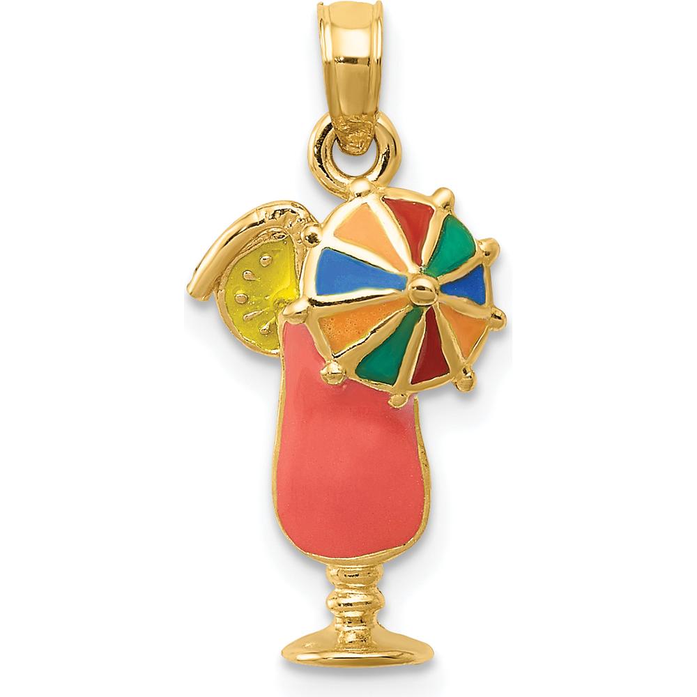 14K Yellow Gold Enameled Tropical Drink Charm with Multi-Colored Umbrella by Oro Pregiato