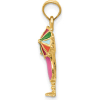 14K Yellow Gold Enameled Tropical Drink Charm with Multi-Colored Umbrella by Oro Pregiato