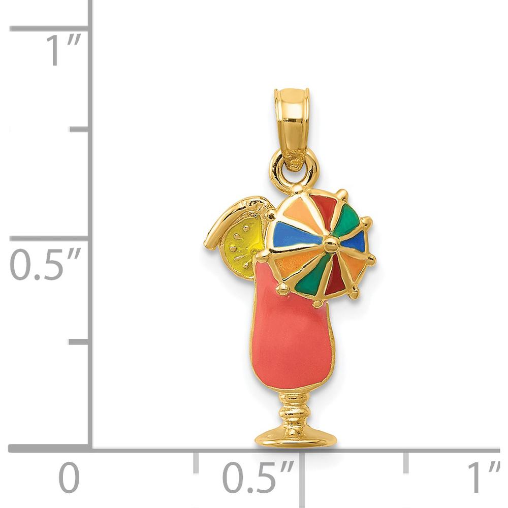 14K Yellow Gold Enameled Tropical Drink Charm with Multi-Colored Umbrella by Oro Pregiato