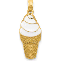 14K Yellow Gold Enameled Vanilla Ice Cream Cone Pendant with Textured Gold Cone by Oro Pregiato