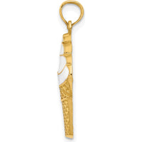 14K Yellow Gold Enameled Vanilla Ice Cream Cone Pendant with Textured Gold Cone by Oro Pregiato