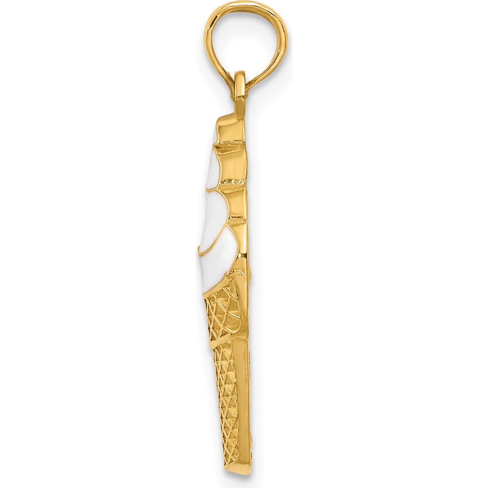 14K Yellow Gold Enameled Vanilla Ice Cream Cone Pendant with Textured Gold Cone by Oro Pregiato
