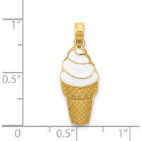 14K Yellow Gold Enameled Vanilla Ice Cream Cone Pendant with Textured Gold Cone by Oro Pregiato
