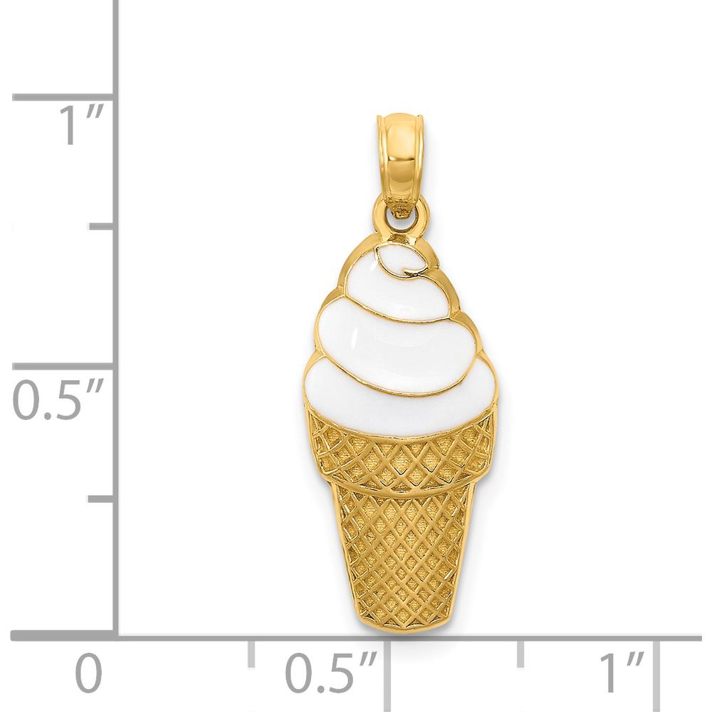 14K Yellow Gold Enameled Vanilla Ice Cream Cone Pendant with Textured Gold Cone by Oro Pregiato