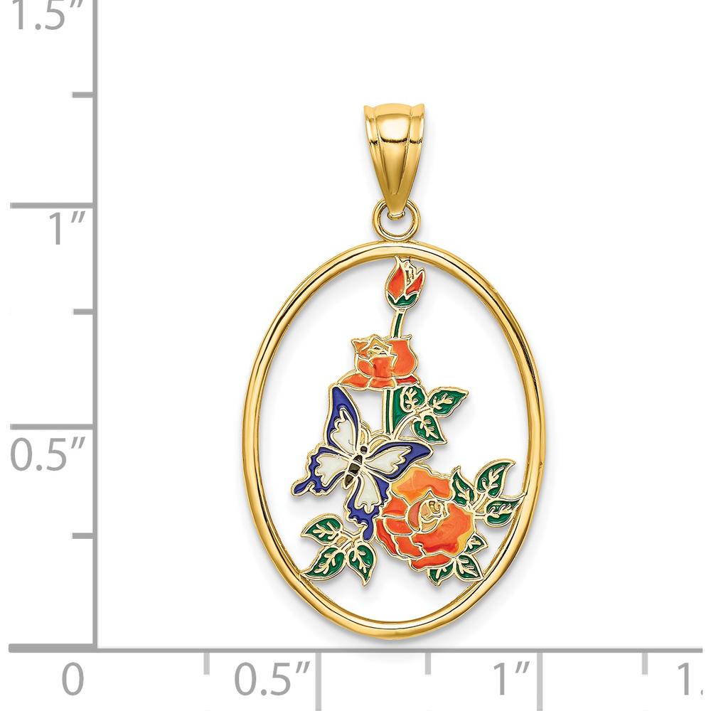 14K Yellow Gold Enameled White Butterfly and Orange Floral Pendant Charm - 30.7mm Length by Oro Pregiato