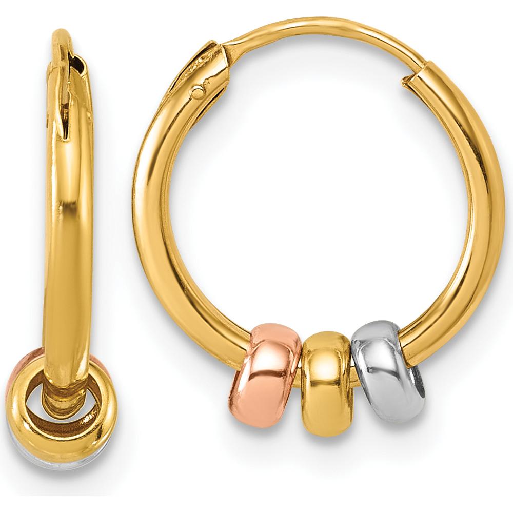 14K Yellow Gold Endless Hoop Earrings with Rose-Tone and White Rhodium Beads by 0