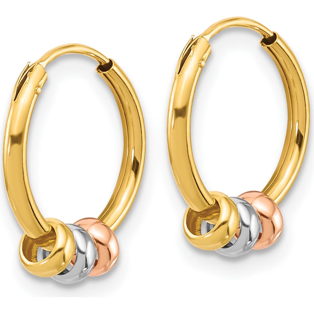 14K Yellow Gold Endless Hoop Earrings with Rose-Tone and White Rhodium Beads by 0