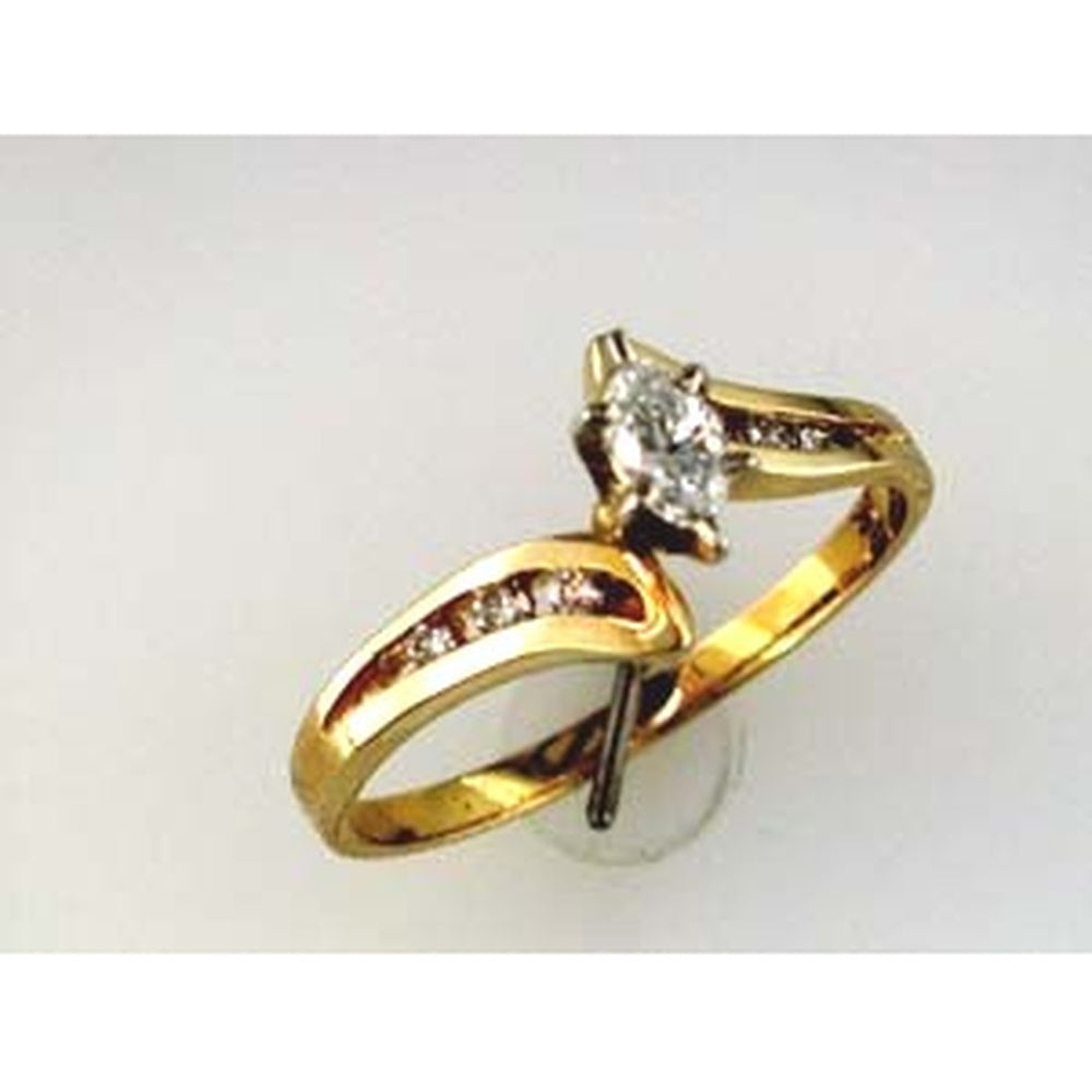 14K Yellow Gold Engagement Ring with 0.24 Carat Marquise Center Diamond and Round Diamond Accents - 0.34 Carat Total Diamond Weight - Royal Jewelry