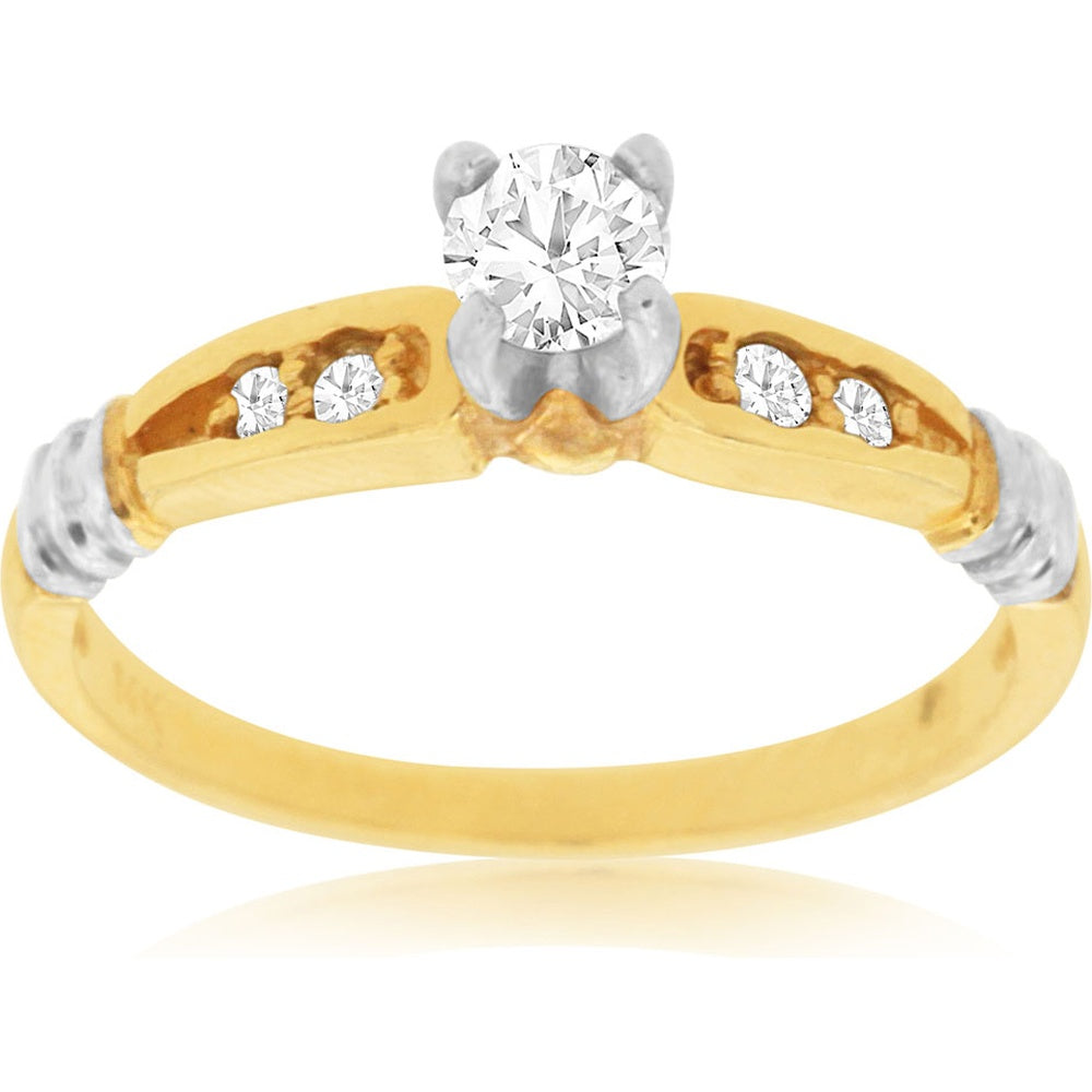 14K Yellow Gold Engagement Ring with 0.24 Carat Round Center Diamond and 0.08 Carat Channel-Set Accent Diamonds - Royal Jewelry