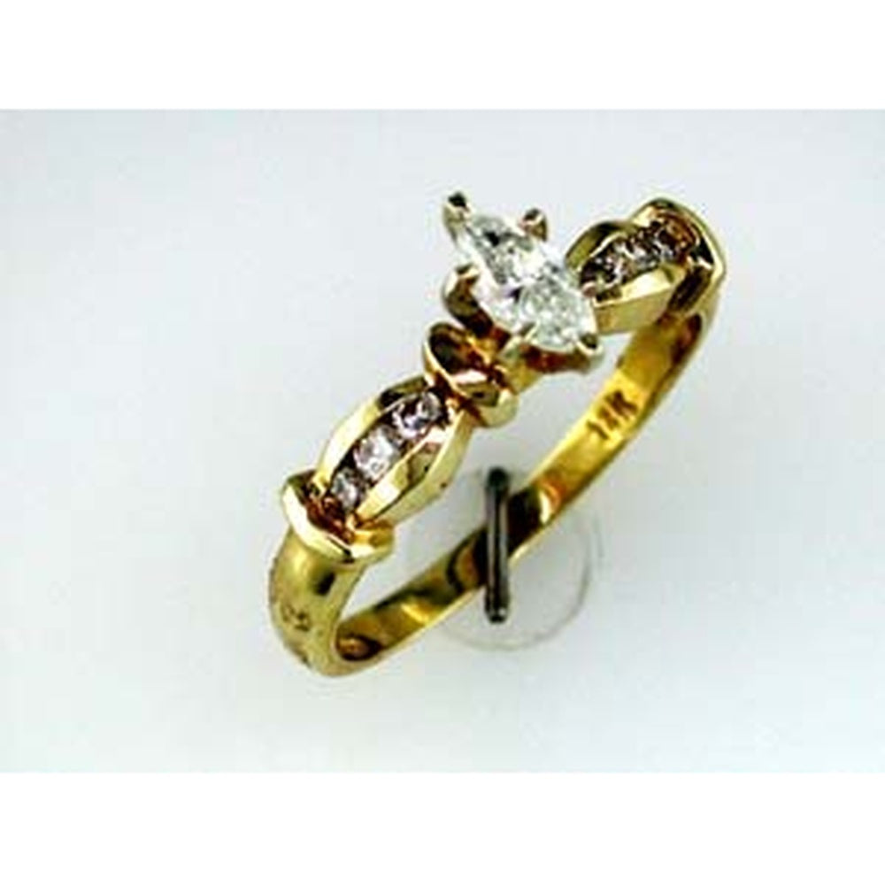 14K Yellow Gold Engagement Ring with 0.27 Carat Marquise Center Diamond and 0.16 Carat Round Accent Diamonds - Royal Jewelry