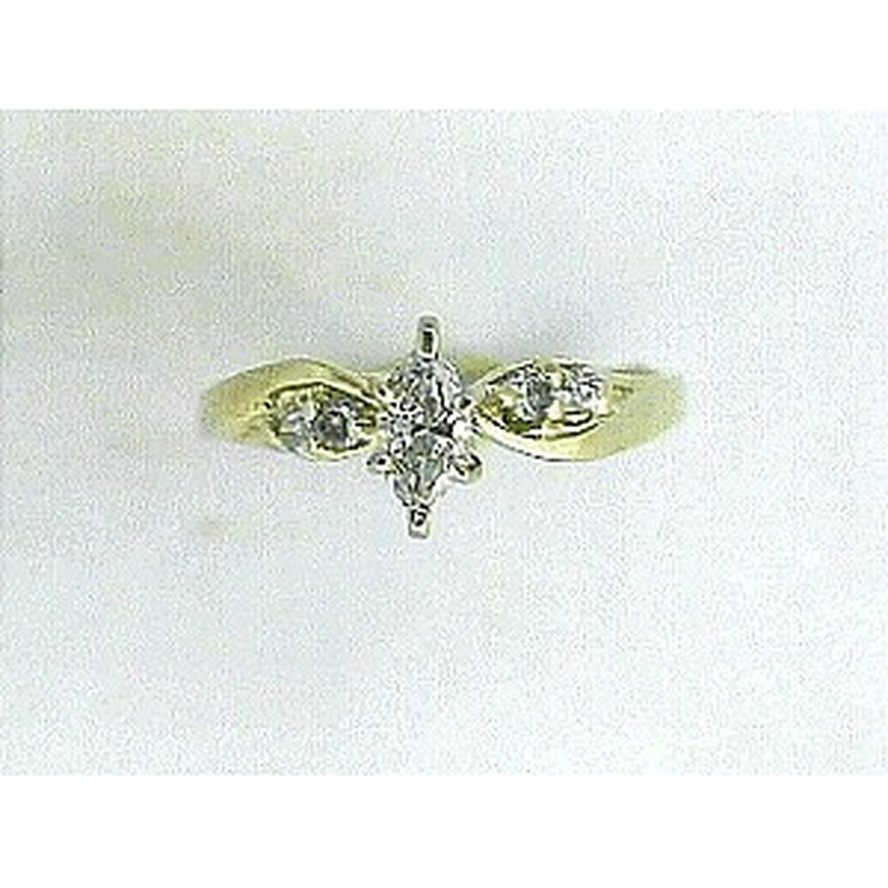 14K Yellow Gold Engagement Ring with 0.28-Carat Marquise Center Diamond and 0.15-Carat Marquise Side Diamonds - Prong Set - Royal Jewelry