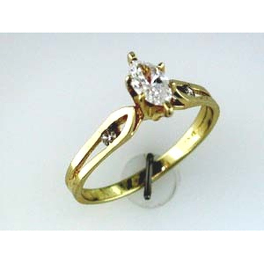 14K Yellow Gold Engagement Ring with 0.36 Carat Marquise Cut Diamond and Round Diamond Accents - 0.43 Total Carat Weight - Royal Jewelry